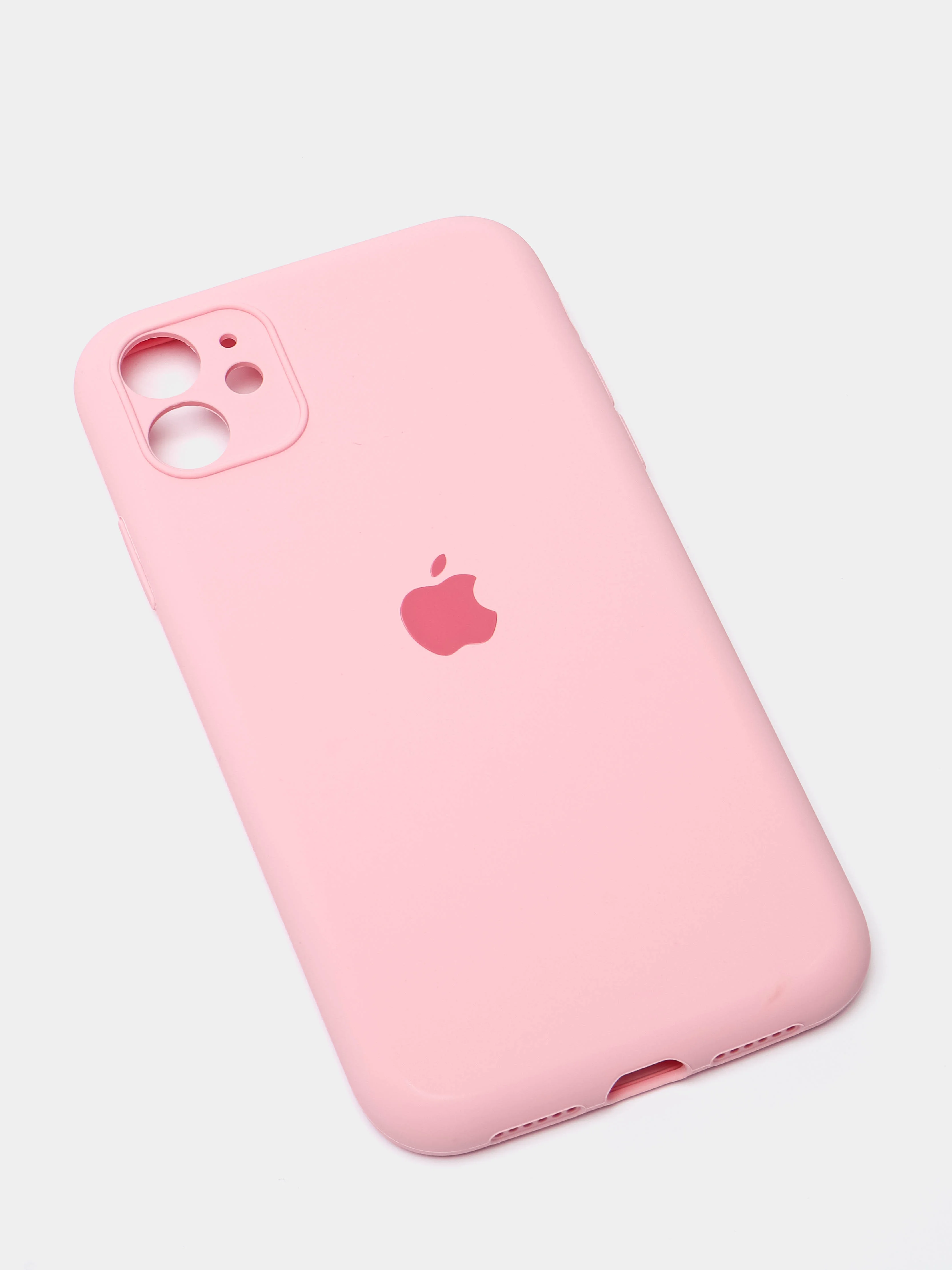 Розовый чехол Silicone Case iPhone 11 с защитой камеры с бархатной подкладкой