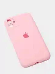 Розовый чехол Silicone Case iPhone 11 с защитой камеры с бархатной подкладкой