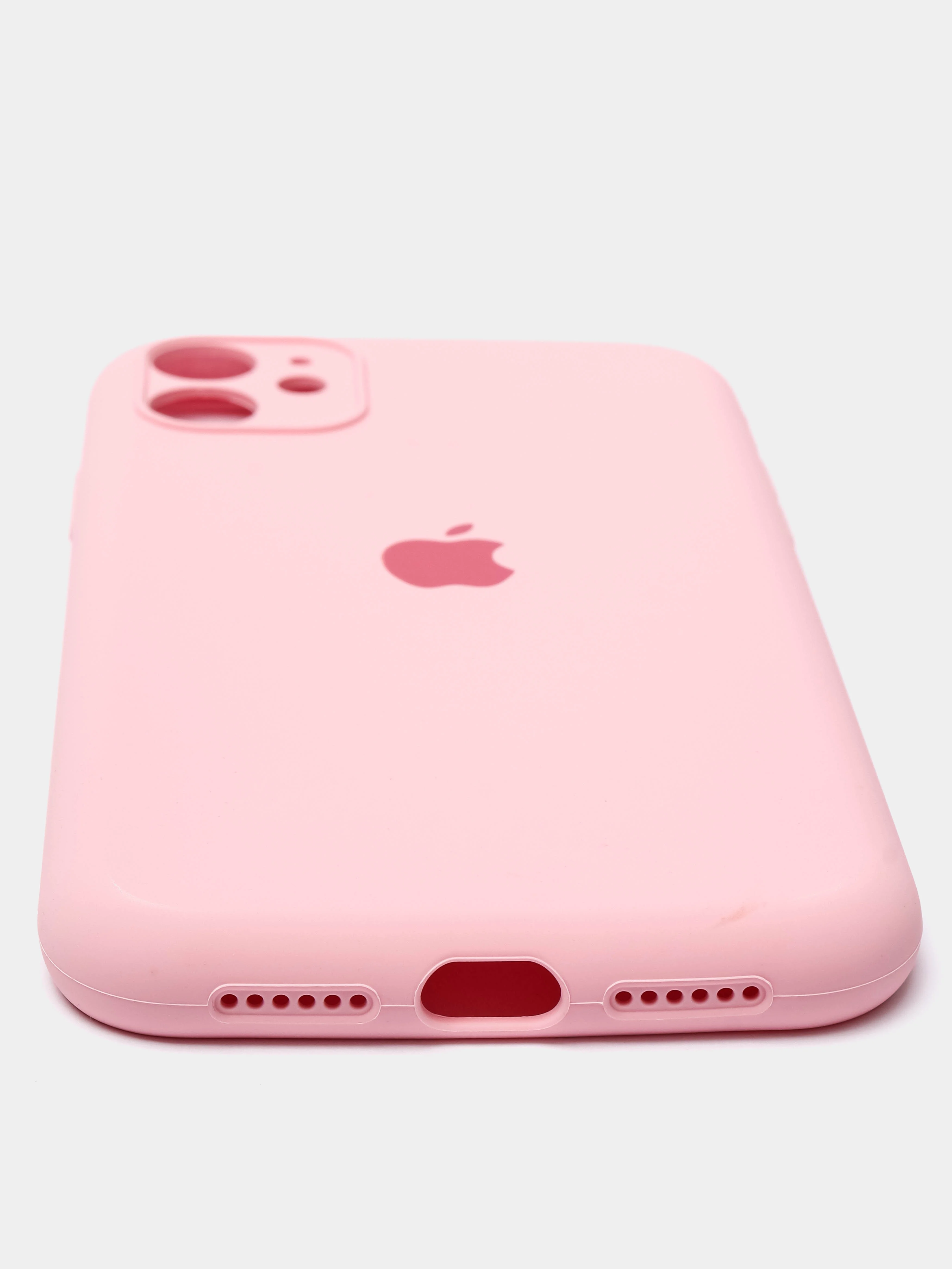 Розовый чехол Silicone Case iPhone 11 с защитой камеры с бархатной подкладкой