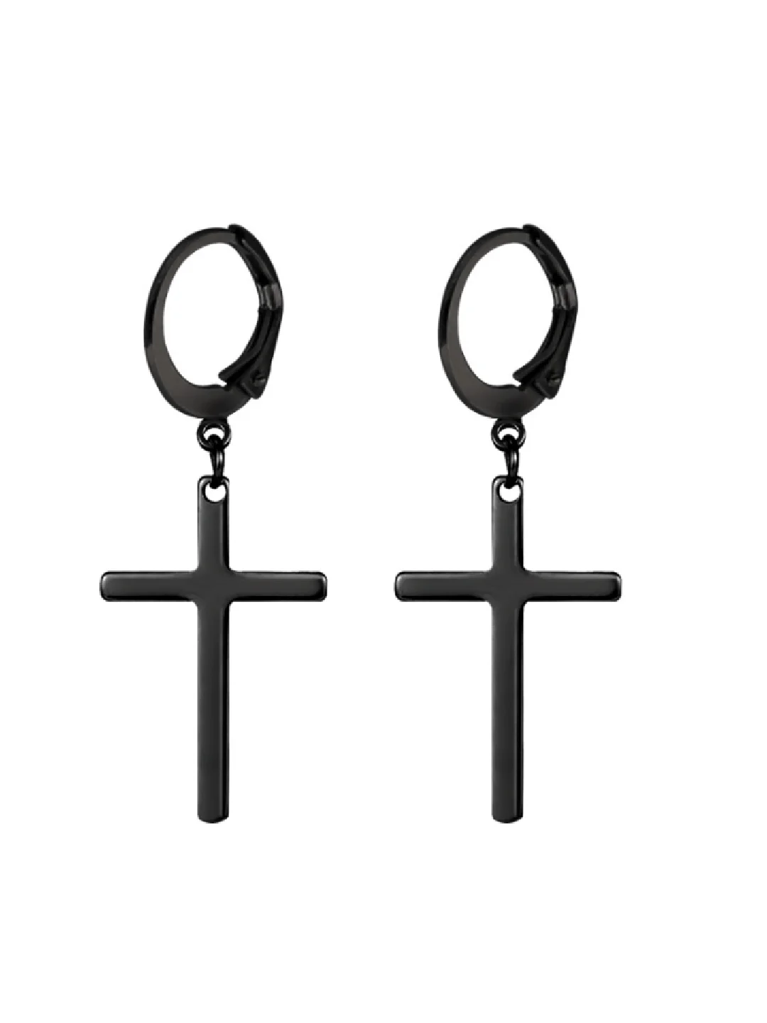 Черный серьга "Крест", из титановой стали, 2 штуки