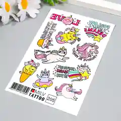 S Татуировка на тело "Радужные котики", 10х15 см