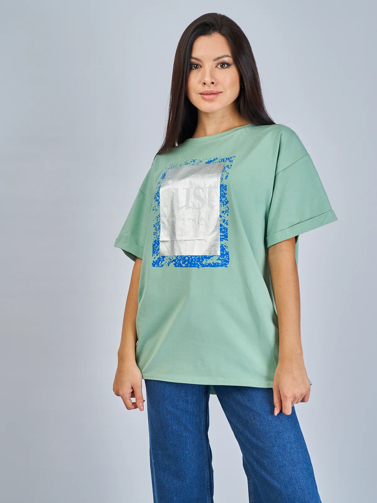 Мятный футболка женская Oversize