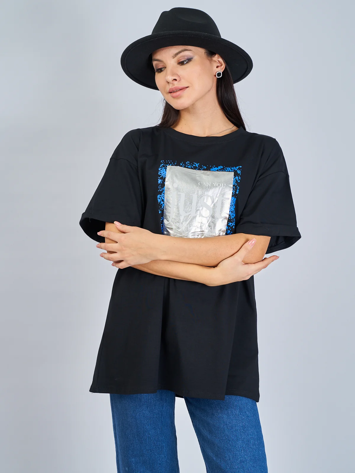 Черный футболка женская Oversize