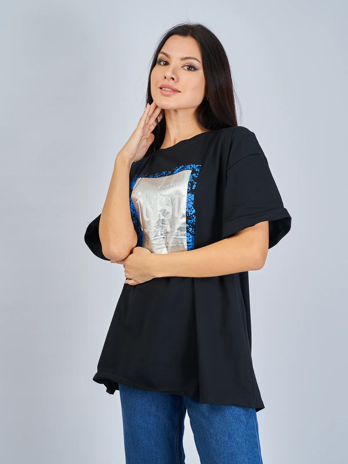 Черный футболка женская Oversize
