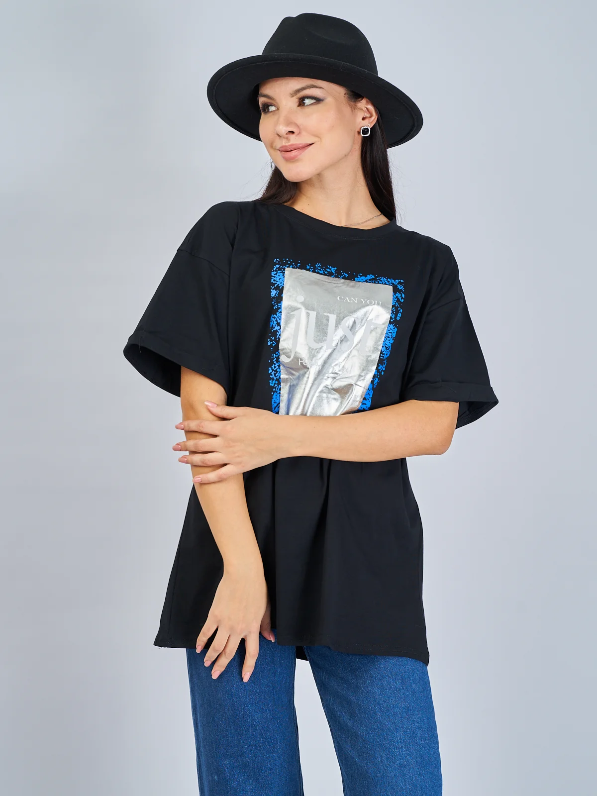 Черный футболка женская Oversize