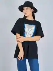 Черный футболка женская Oversize