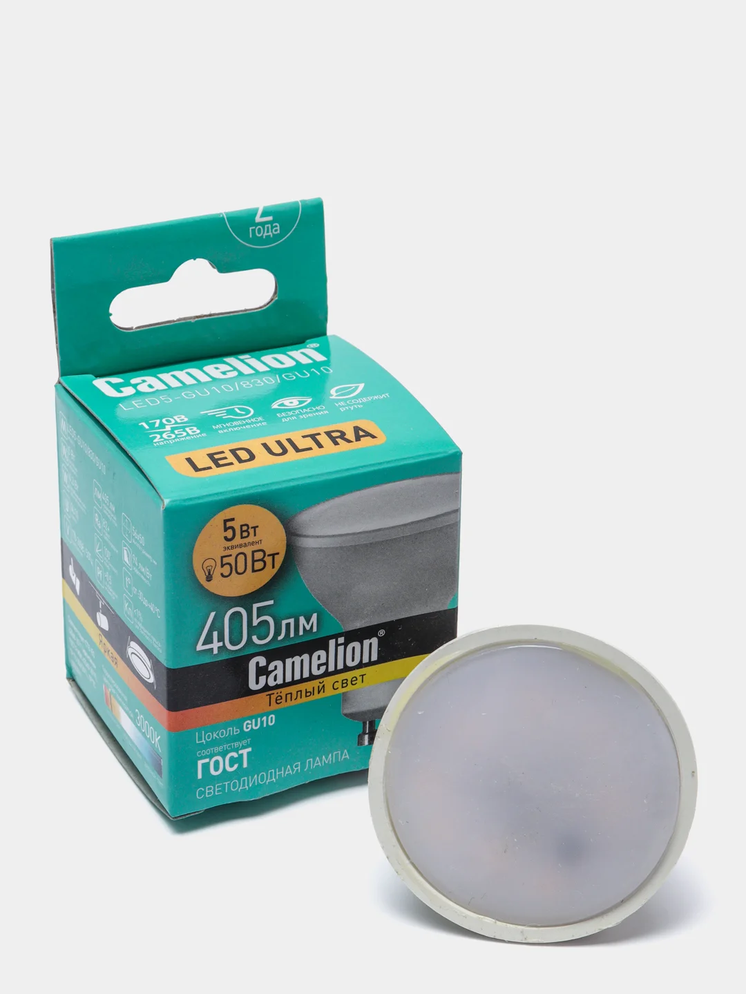 Эл.лампа Camelion LED5-GU10/830/GU10, светодиодная, 5Вт, 220В