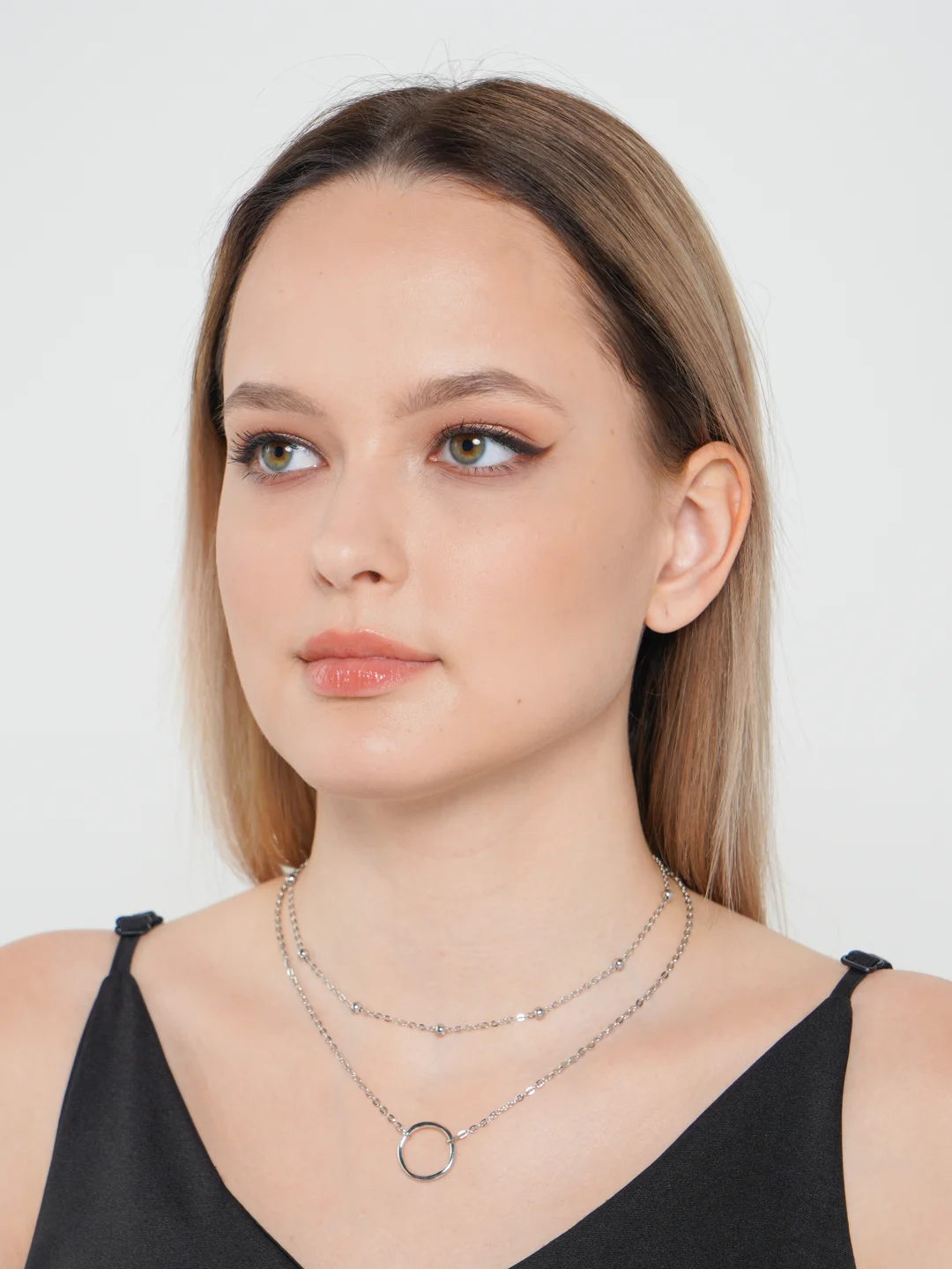 Серебряный цепь на шею, женское многослойное ожерелье
