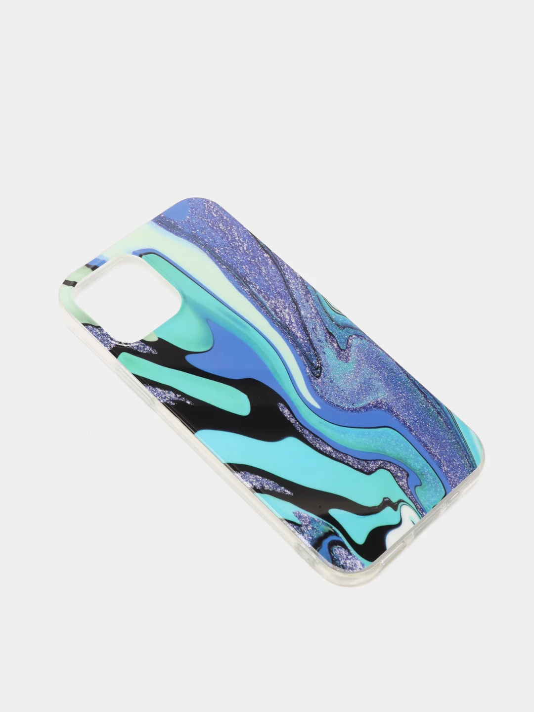 Бирюзовый чехол iPhone 12 / 12 Pro (6.1), 12 mini (5.4) силиконовый с мраморным рисунком