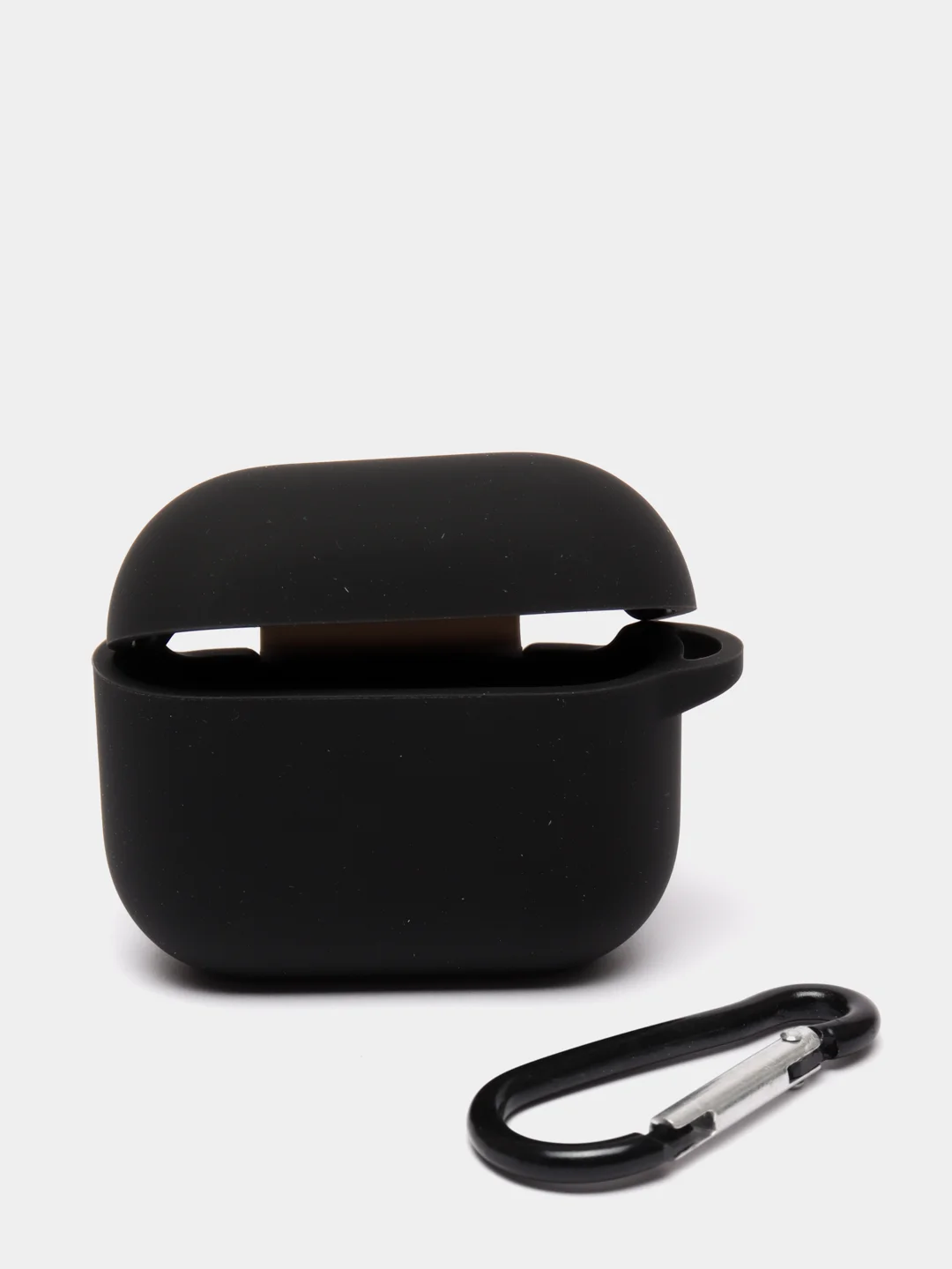 Черный чехол для наушников AirPods 3 силиконовый с карабином и защитой разъема