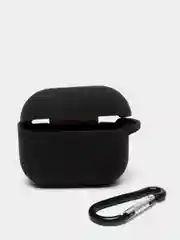 Черный чехол для наушников AirPods 3 силиконовый с карабином и защитой разъема