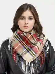 Песочный хаки платок LERAY "Джуниор", кашемир, клетка, 73*73 см