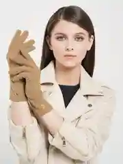 Светло-коричневый перчатки LERAY ФЕНСИ флисовые, однотонные, без подклада, для сенсорных экранов 6-8