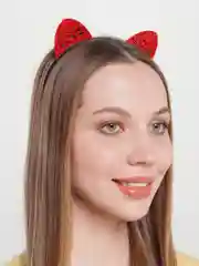 Красный ободок с ушками и стразами