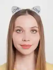 Бежевый меланж ободок с ушками и стразами
