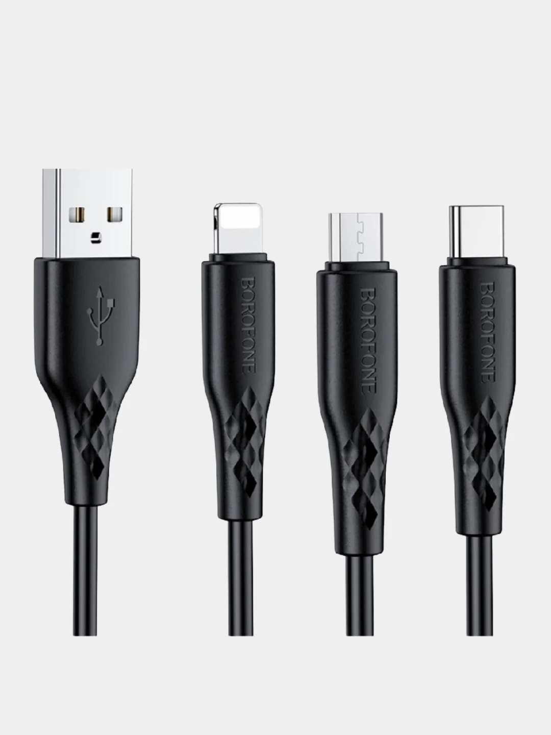 Черный кабель Type-C, MicroUSB зарядка для айфон Borofone BX48, для зарядки тэпси теэпси андройд
