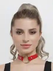 Алый чокер на шею с металлическим кольцом БДСМ