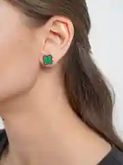 Зеленый серьги "Клевер" в золоте