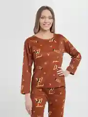 Коричневый женская пижама, с рисунком, длинная
