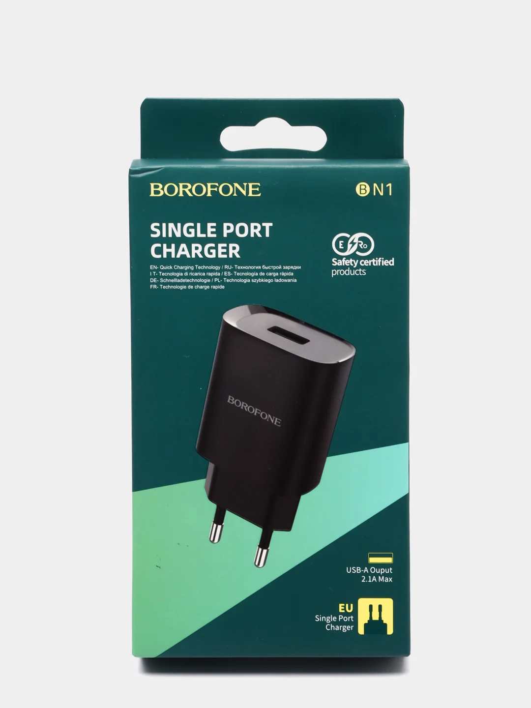 Черный сзу 1USB Блок питания 2.1A, Быстрая зарядка, Borofone BN1