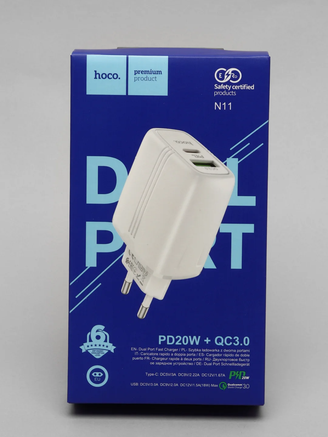 Белый сзу 2 USB-C/USB-A, Зарядка 3.0A, Быстрая зарядка PD 20W+QC3.0, Hoco N11