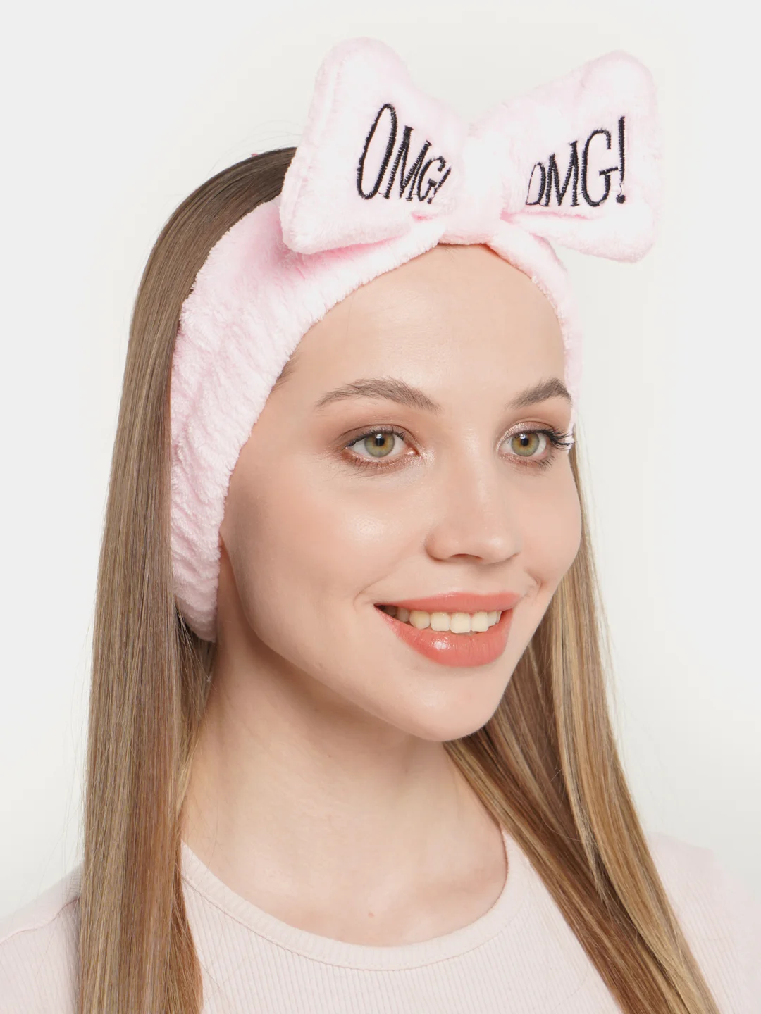 Розовый повязка на голову "OMG" для косметических процедур