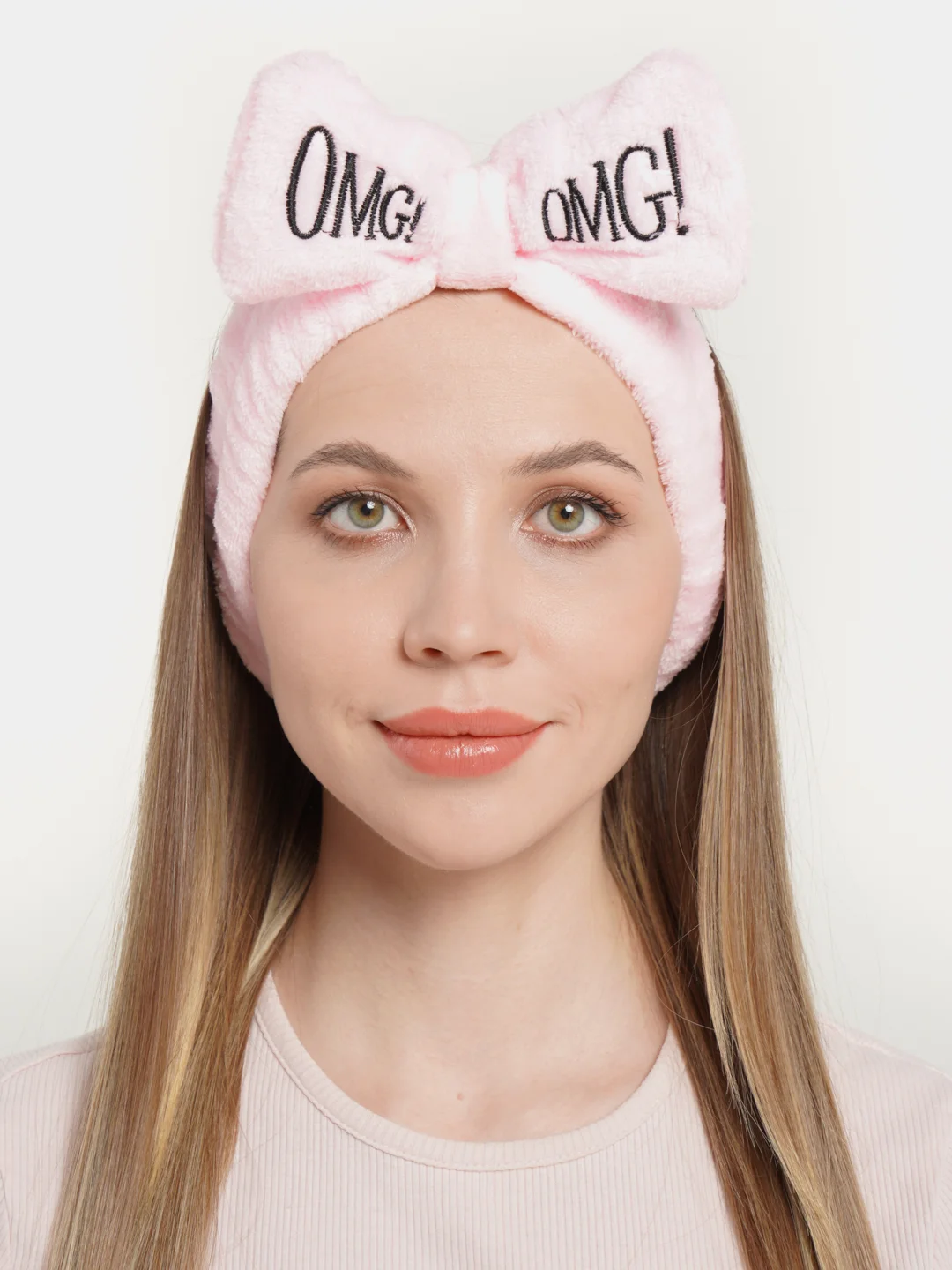 Розовый повязка на голову "OMG" для косметических процедур