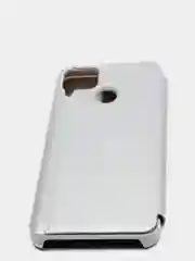 Серебряный зеркальный чехол-книжка с полупрозрачной панелью для Realme C12, Realme C15, Narzo 20