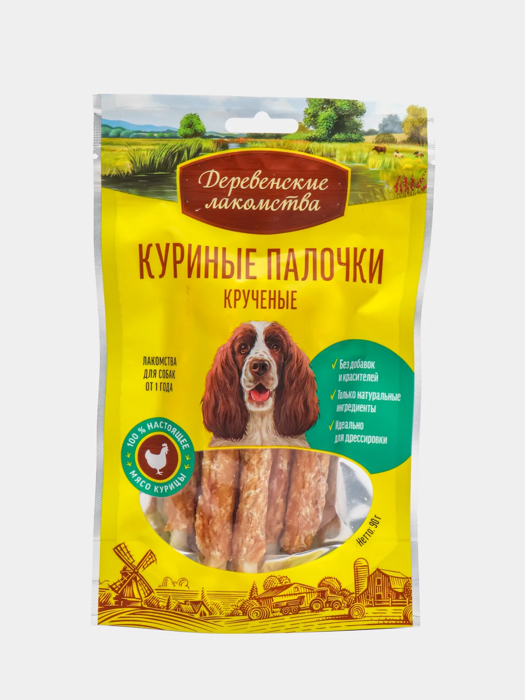 Лакомство для собак Деревенские Лакомства "Куриные палочки", крученые, 90 г