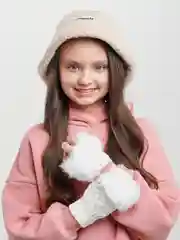 Белый митенки с мехом/ перчатки без пальцев