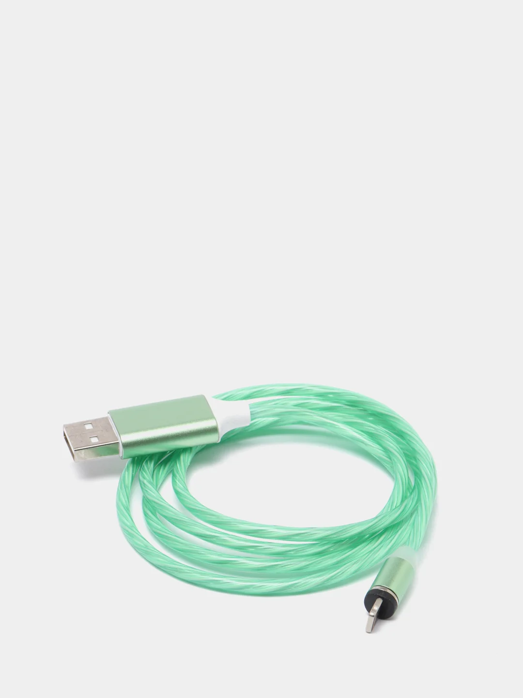 Зеленый кабель магнитный, светящийся 2.1А+магнитный коннектор (micro usb, Apple lightning, type c)