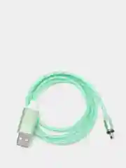 Зеленый кабель магнитный, светящийся 2.1А+магнитный коннектор (micro usb, Apple lightning, type c)