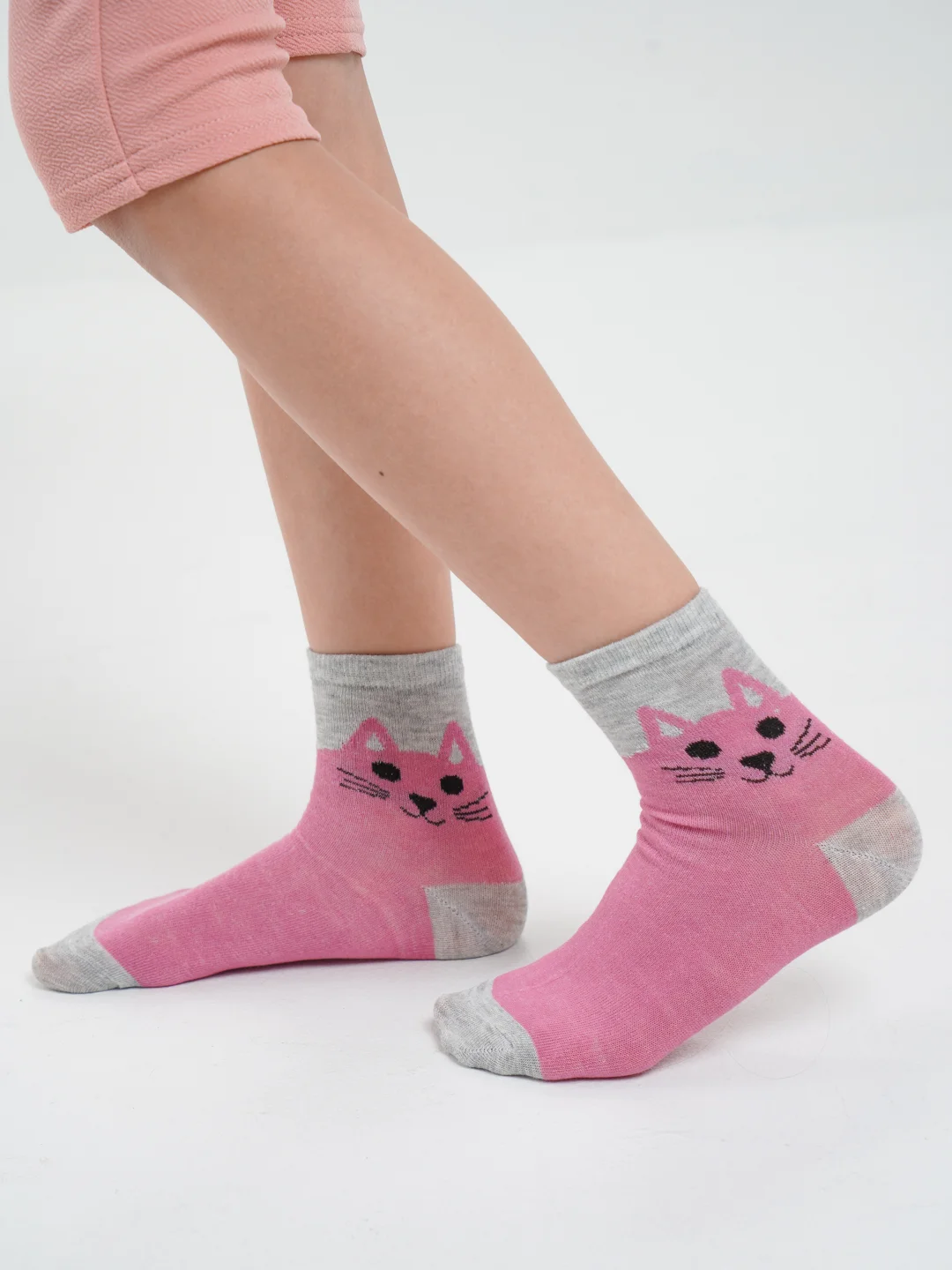 Коралловый носки с рисунком "Кошка"