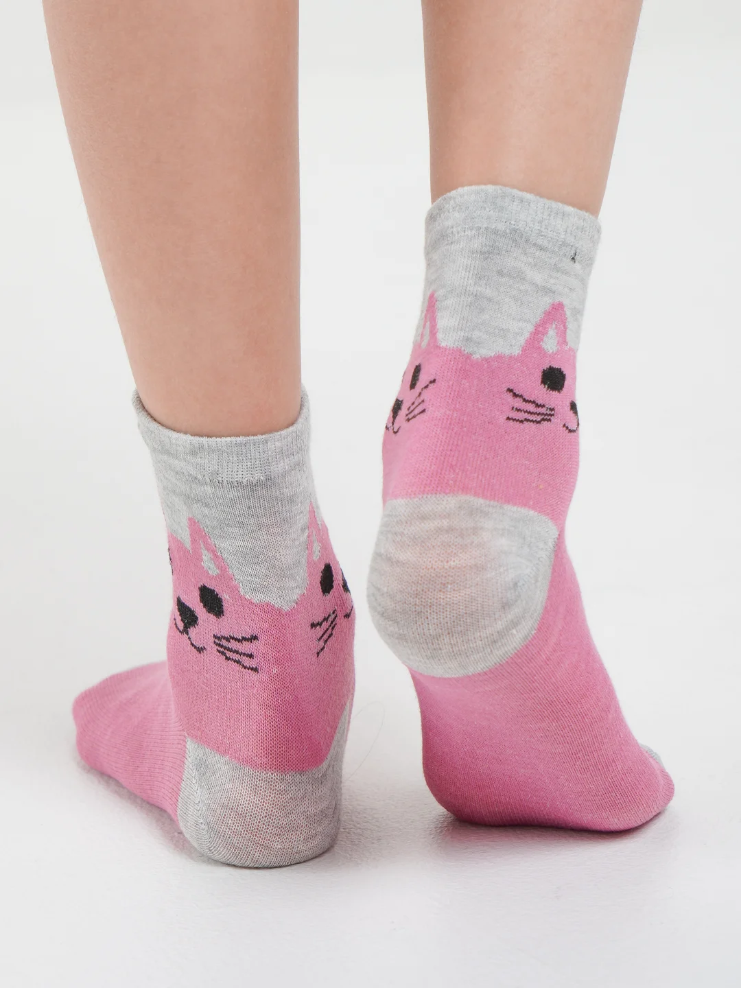 Коралловый носки с рисунком "Кошка"