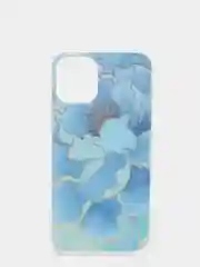 Синий чехол для iPhone 12/12 Pro/12 Mini с цветочным узором, блестки
