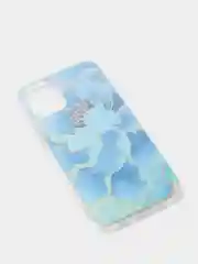 Синий чехол для iPhone 12/12 Pro/12 Mini с цветочным узором, блестки