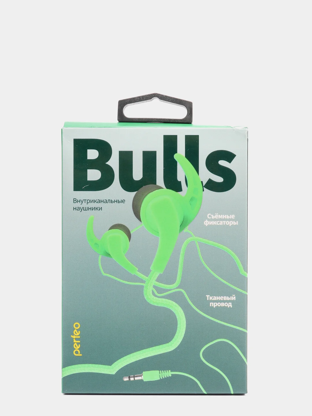 Зеленый наушники Perfeo Bulls, тканевый провод, Внутриканальные