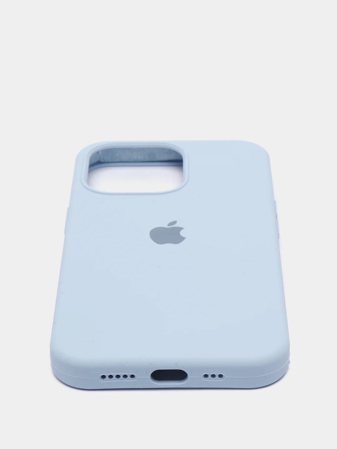 Голубой чехол для iPhone 13 Pro (6.1") Silicone, закрытый низ, с логотипом