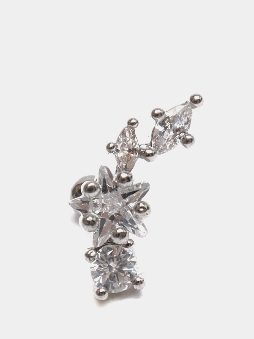 Серый металлик микросерьга ( пирсинг ) "Silver" со стержнем из нержавеющей стали