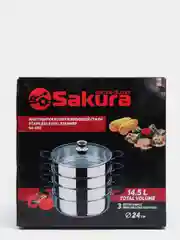 Серебряный мантоварка Sakura SA-663, 3 яруса, 14,5 л, 24 см