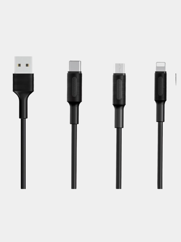 Кабель Type-C 3.0A, Micro USB 2,4A, Lightning, 1 м, для iPhone, Android, BX1