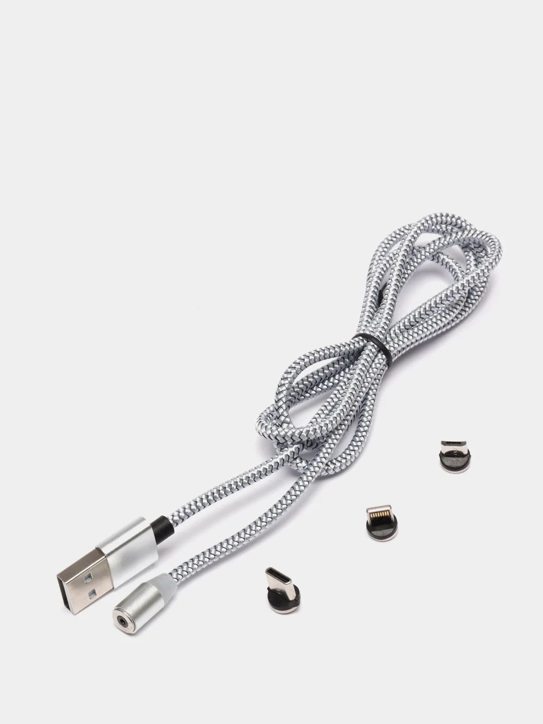 Серебряный магнитный кабель для зарядки Type-C, Lightning (Apple), Micro USB