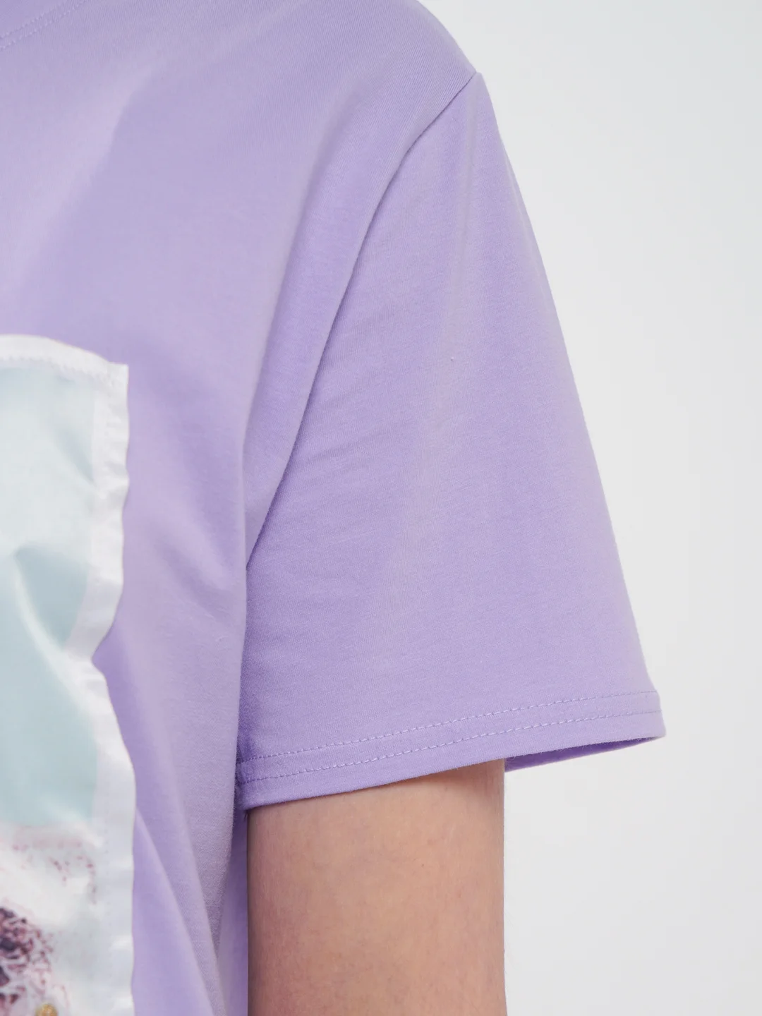 Сиреневый футболка женская с принтом, Oversize, премиальный хлопок