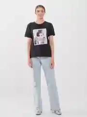Черный футболка женская с принтом, Oversize, премиальный хлопок