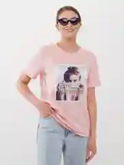 Розовый футболка женская с принтом, Oversize, премиальный хлопок