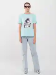 Бирюзовый футболка женская с принтом, Oversize, премиальный хлопок
