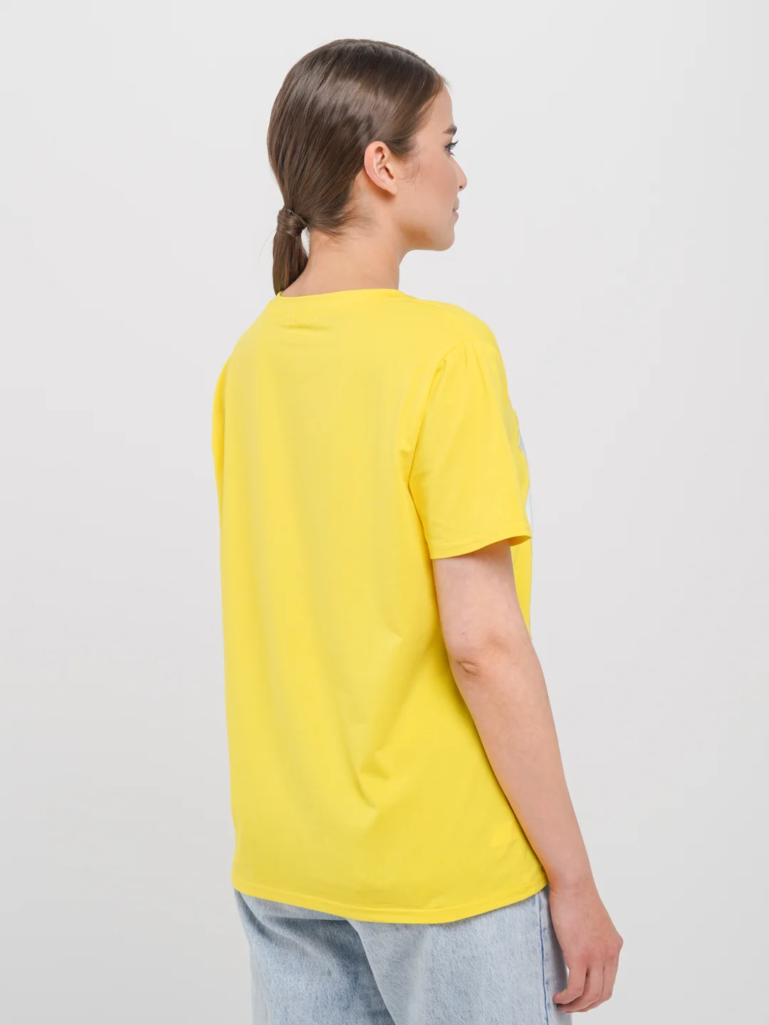 Желтый футболка женская с принтом, Oversize, премиальный хлопок