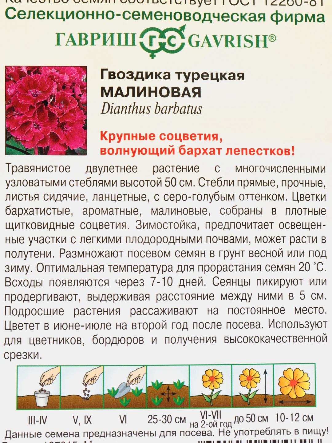 Семена цветы "Гвоздика Малиновая"