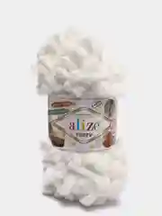 Белый пряжа Alize puffy петельки большие, 100% микрополиэстр, 100 гр 9,5 м