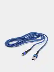 Синий кабель Micro USB, Type-C, Lightning - Iphone (быстрая зарядка андроид) тканевый нейлоновый